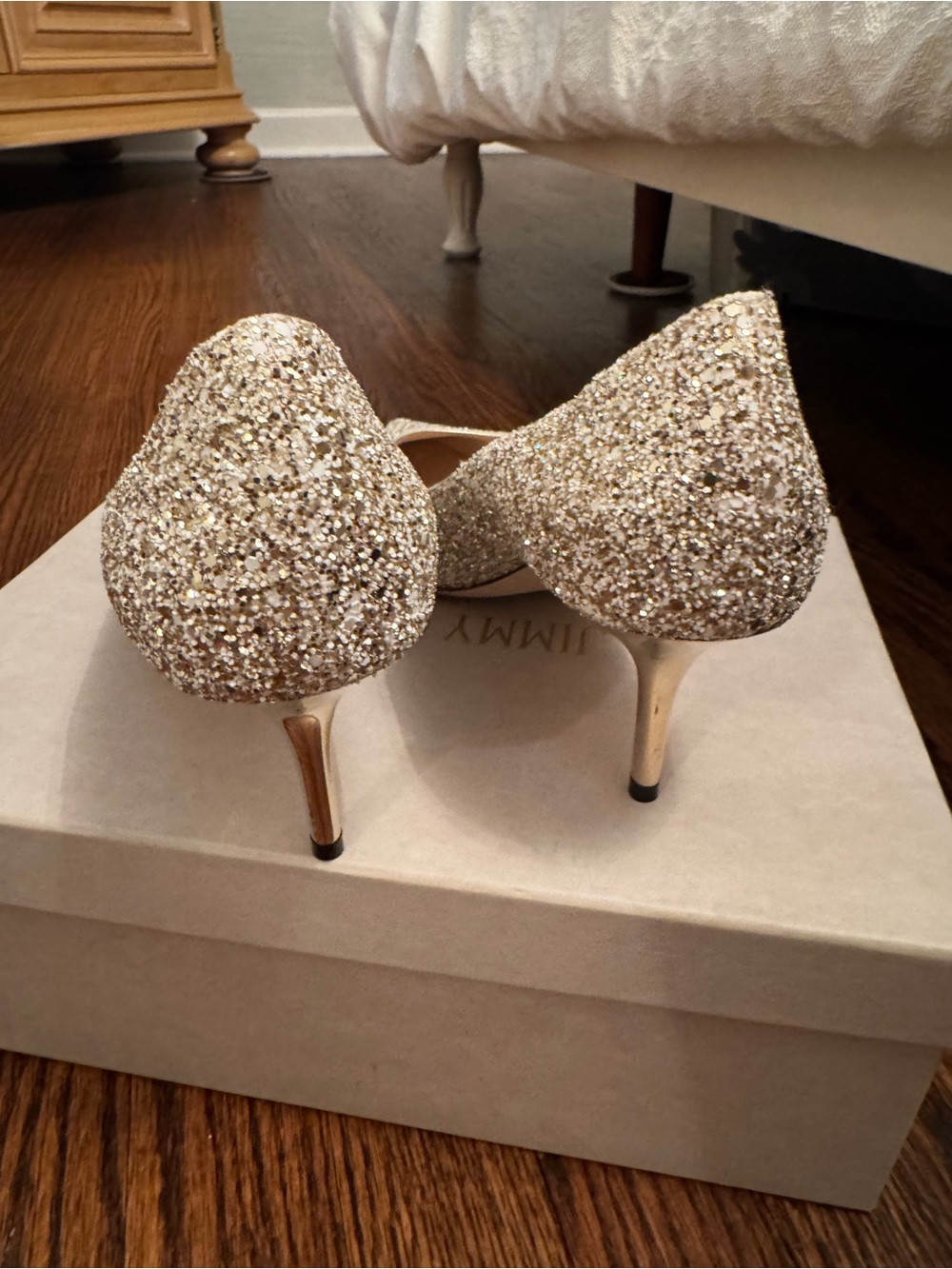 Jimmy Choo Gold Glitter Pointed Pumps - Picture 3 of 10